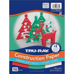 Tru-Ray Premium Construction Paper, Holiday Colored Paper, 3 Assorted Colors, 9" x 12", 150 Sheets