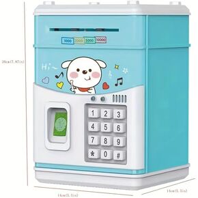 Cartoon Electronic ATM Password Piggy Bank Cash Coin Counting Machine, Auto Scroll Paper Money Saving Box Gift for Kids (blue)
