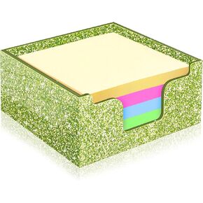 Rouidr Acrylic Sticky Note Holder, Self Stick Note Pad Holder, 3.94 x 3.94 Inch Glitter Memo Pad Dispenser Organizer for School Office Home Desk Supplies, Pink