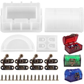 CALIDAKA Treasure Box Resin Molds Dice Box Molds for Resin Jewelry Container Epoxy Molds with Lock Polyhedral Dice Molds Epoxy Casting Molds for Storage Keychain(White)