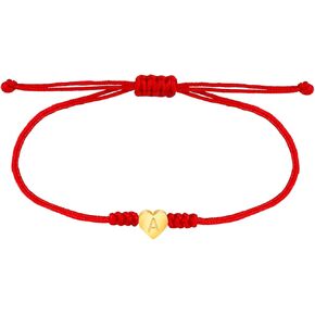 Handmade Dainty Gold Stainless Steel Heart Love Letter Initial Bracelet Friendship Bracelet for Girlfriend Wife Best Friend Red String Protection Bracelet for Sister Son Granddaughter Back to School Bracelets