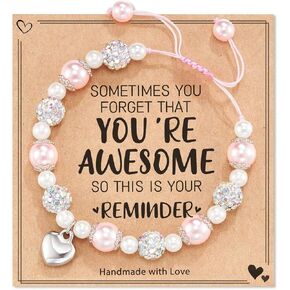 You're Awesome Bracelet Natural Stone Bracelet Heart Charm Bracelet Adjustable Beaded Bracelet Birthday Gifts for Friends