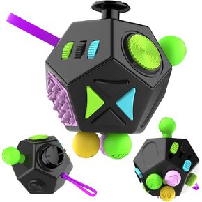Fidget Toys Cube 12-Sided Decompression Cube Relieve Stress Anti Anxious Depression with Autism for Children and Adults (Black Green Blue-B3)