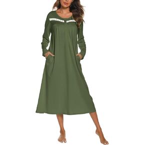 Ekouaer Long Sleeve Nightgowns for Women Long Sleepshirts Button Night Gowns Sleepwear Full Length Sleep Dress with Pockets