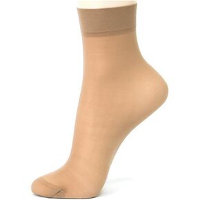 Women's Ankle High Nylon Socks Sheer Thin Elastic Short Tight Hosiery Stocking Beige(10 Pairs Pack)