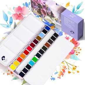 Paul Rubens Watercolor Paint Set Artist Grade, 24 Vivid Floral Colors with Portable Metal Box for Artists, Beginners, Hobbyists, Students