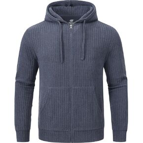 YuKaiChen Men's Knit Zip Up Hoodies Casual Hooded Sweatshirts with Kanga Pocket