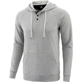Mens Hoodies Casual Long Sleeve Pullover Sweatshirt Fashion Drawstring Henley Shirts with Kanga Pocket
