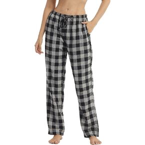Women's Pajama Pants Flannel Cotton Plaid Lounge Pants Comfy Soft Pj Pants Sleep Drawstring Bottoms with Pockets