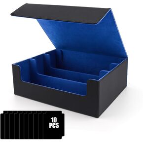 Card Storage Box for Trading Cards,1800+ Capacity MTG Deck Box Card Box with 10 Black Divider Tabs,Commander Card Deck Case,PU Leather Card Deck Case for MTG/TCG Magic Game & Sports Cards,Black &Blue