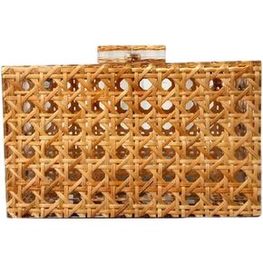 Women Acrylic Bag Rattan Clutch Purse Woven Bag Square Box Crossbody Handbag Shoulder Bag Summer Beach Purse