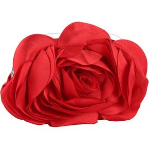 Floral Satin Clutch Purse Small Flower Evening Bag Sweet Wristlets Handbag for Wedding Party Prom, Red