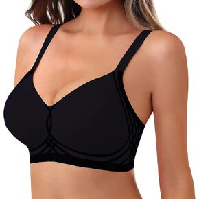 Womens Wireless Bra Push Up Bra for Women Seamless No Underwire Bras Regular & Plus Size Black