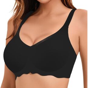 Womens Wireless Seamless Bras No Underwire V Neck Push Up Bras Full Coverage Bralettes Adjustable Supportive T Shirt Bra
