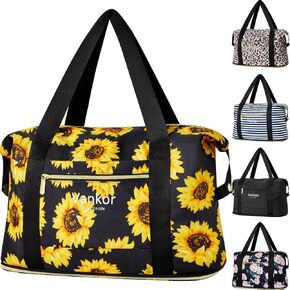 Vankor Expandable Travel Duffle Bag for Travel, Foldable Carry on Tote Bag Weekender Overnight Hosptital Bag for Men Women Lightweight Luggage Maternity Bag Black