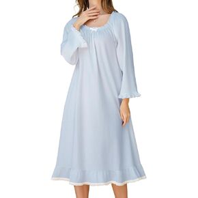 Jade Hare Cotton Nightgowns for Women Comfy Lightweight Ruffle Long Sleeve Knee-length Soft Casual Sleepwear Nightdress