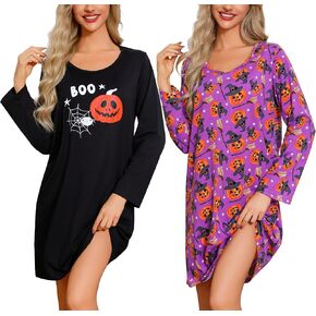ENJOYNIGHT 2 Pack Nightgown For Women Cotton Long Sleeve Nightshirts