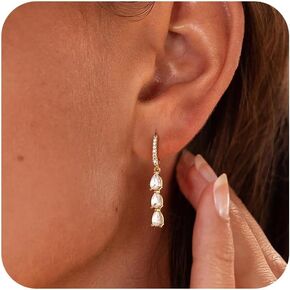 Gold Dangle Earrings for Women: Hypoallergenic Small Gold Hoop Earrings 14K Gold Plated Dainty Cubic Zirconia Flower Leaf Earrings for Women Bridesmaids Elegant Gold Jewelry for Women Prom