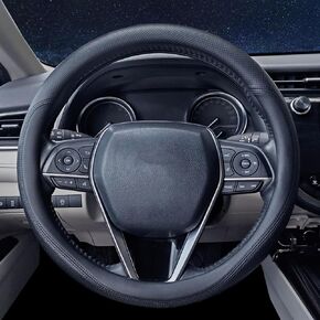 D Shaped Steering Wheel Cover, Flat Bottom Car Wheel Cover 14 1/2-15 inch (37-39 cm), Breathable Microfiber Leather, Black