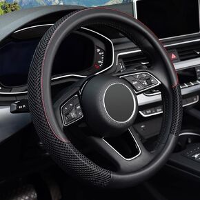 KAFEEK 16 inch Steering Wheel Cover Large Size for F150 F250 F350 Expedition Ram 1500 2500 3500 4Runner Tacoma Tundra Range Rover, Microfiber Leather, Breathable, Anti-Slip, Black