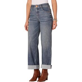 بنطلون جينز نسائي من Democracy Ab Solution ذو ارتفاع عالٍ وأساور وساق واسعة مع نير مزدوج in Kuwait