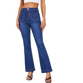 Genleck High Waisted Flare Jeans - Strech Front Patch Pockets Bell Bottom Jeans for Women Trendy Bootcut Denim Pants 2024