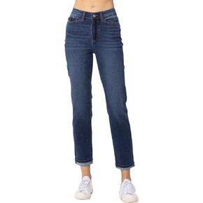 Judy Blue Women's High-Rise Sustainable Cool Denim Cuffed Boyfriend Jeans