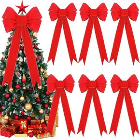 Zeyune 6 Pieces Extra Large Christmas Red Bows 44 x 15 Inches Big Red Bows with Glitter Gold Edge Christmas Decorations for Home Christmas Tree Topper, Outdoor Indoor Kitchen Holiday Decorations