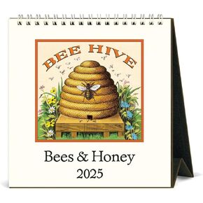 Cavallini 2025 Vintage Bees and Honey Easel Desk Calendar, 6 x 6.5 Inches, 12 Month Page-A-Month Standing Desk Calendar, Vintage-style Illustrations, Small and Cute Desktop Flip Calendar 2025