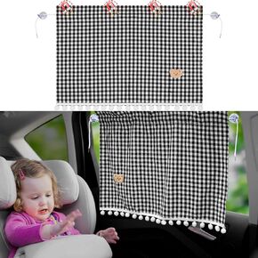 Ovege Car Window Shades for Baby 1pcs Univsesal Car Privacy Curtain Magnetic and Suction Cup Double Secure Cute Sun Shade for Car Window Pompom(1pcs,Black)