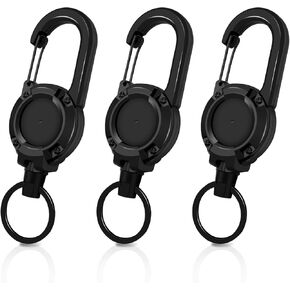 Heavy Duty Retractable Keychain, 3 Pack, Retractable ID Badge Holder Reel, Tactical ID Badge Reel, Key Ring Outdoor (Black, Dark Green, Khaki)
