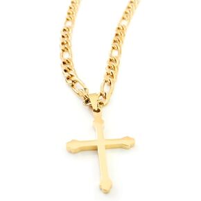 14K Gold Figaro Chain Style Cross Pendant Necklace 5MM Cross Necklace Clasp for MEN, HUSBAND Thin for Charms Miami Cuban Link Diamond Cut Religious small cross