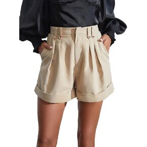 SweatyRocks Women's Casual High Waist Wide Leg Shorts Fold Pleated Roll Hem Short with Pockets
