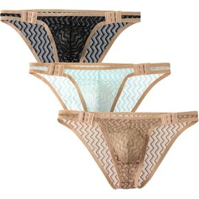 Men's underwear Briefs Breathable quick drying lace adjustable size loose open briefs youth mesh sexy low waist 3- Pack