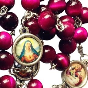 elegantmedical HANDMADE RARE RED Tiger Eye Jade Beads SEVEN 7 SORROWS MARY MEDAL Rosary Necklace Catholic GIFTS
