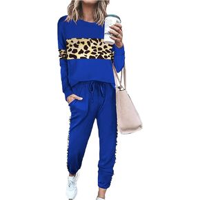 Leopard Sweatsuits Women 2 Piece Sets Fall Casual Crew neck Long Sleeve Tops pants Sexy Tracksuit with Pockets