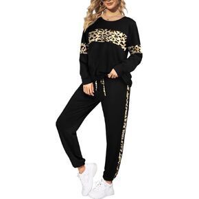 Leopard Sweatsuits Women 2 Piece Sets Fall Casual Crew neck Long Sleeve Tops pants Sexy Tracksuit with Pockets in Kuwait