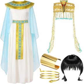 Yunlly Halloween Egyptian Costume Women Black Bob Wigs Egyptian Headpiece Snake Bracelet Arm Cuff and Cuff Bangle Bracelet