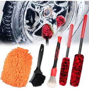 Preciva 5 Pack Wheel Brush Kit for Cleaning Wheel and Tire - Rim Brushes, Detailing Brush, Tire Brush - Bendable Wheel Cleaning Brush for Car Rim and Tire Detailing in Kuwait