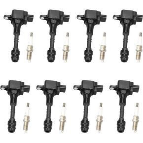 MAYASAF Iridium Spark Plug and Ignition Coil Kit UF510 8 Pairs Compatible for Nissan 04-07 Titan/05-06 Armada/2004 Pathfinder Armada, for Honda 2017 Odyssey, for INFINITI 04-06 QX56