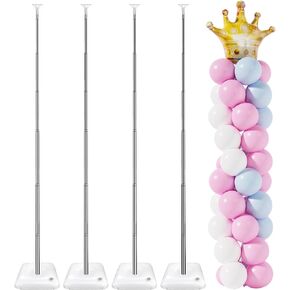 RUBFAC Balloon Stand for Floor Set of 4, 6.6ft Adjustable Height Balloon Column Kit for Floor with Metal Telescopic Pillar for Baby Shower Birthday Party Graduation Wedding Decoration