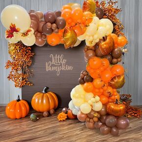 Fall Balloons Garland Arch Kit-Burnt Orange Double Stuffed Cream Peach Apricot Terracotta Latex Balloon for Little Pumpkin Baby Shower Thanksgiving Birthday Party Decorations