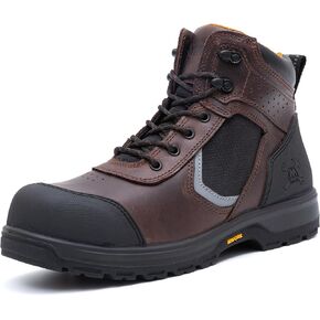 6" Work Boots For Men Leather ASTM F2413-18 Composite Safety Toe EH Rated Arch Support Anti Fatigue