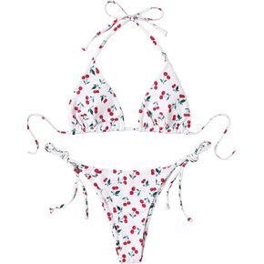 SOLY HUX Women's Bikini Sets Cherry Print Halter Triangle Tie Side Bathing Suits 2 Piece Swimsuit in Saudi Arabia