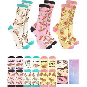 3 Pair Funny Sloth Socks for Women Cute Animal Socks Animal Lover Gifts Crew Sloth Socks Novelty Cotton Casual Dress Socks
