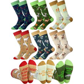 6 Pairs Women Goat Socks Novelty Goat Gifts Colorful Pattern Animal Crew Socks for Christmas Goat Lovers Gifts