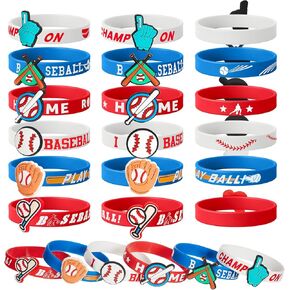 24Pcs Baseball Rubber Bracelets Motivational Silicone Baseball Wristbands with Silicone Patch for Sports Baseball Party Favors Baseball Club Exchange Gifts