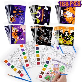 Halloween Party Favors for Kids 24 Pack(168 PCS) Halloween Watercolor Coloring Books with Goodie Bag Classroom Carnival Prizes Non Candy Trick or Treat Toys for Boys Girls Gifts School Party Supplies