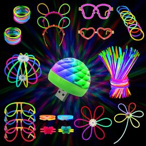 MOSSDNAR Halloween Glow Sticks, 229pcs Glow Sticks Bulk Party Pack with USB Mini DiscoLight, Glow in the Dark Party Supplies for Kids Adults, Neon Bracelets Necklaces for Wedding Christmas Decoration