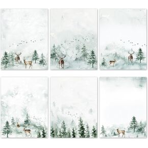 AnyDesign 60 Sheets Christmas Stationery Letterhead Paper Watercolor Forest Reindeer Letter Writing Paper for Xmas Winter Note Greeting Party Office Printing, 8.5 x 11 Inch, Single-Sided